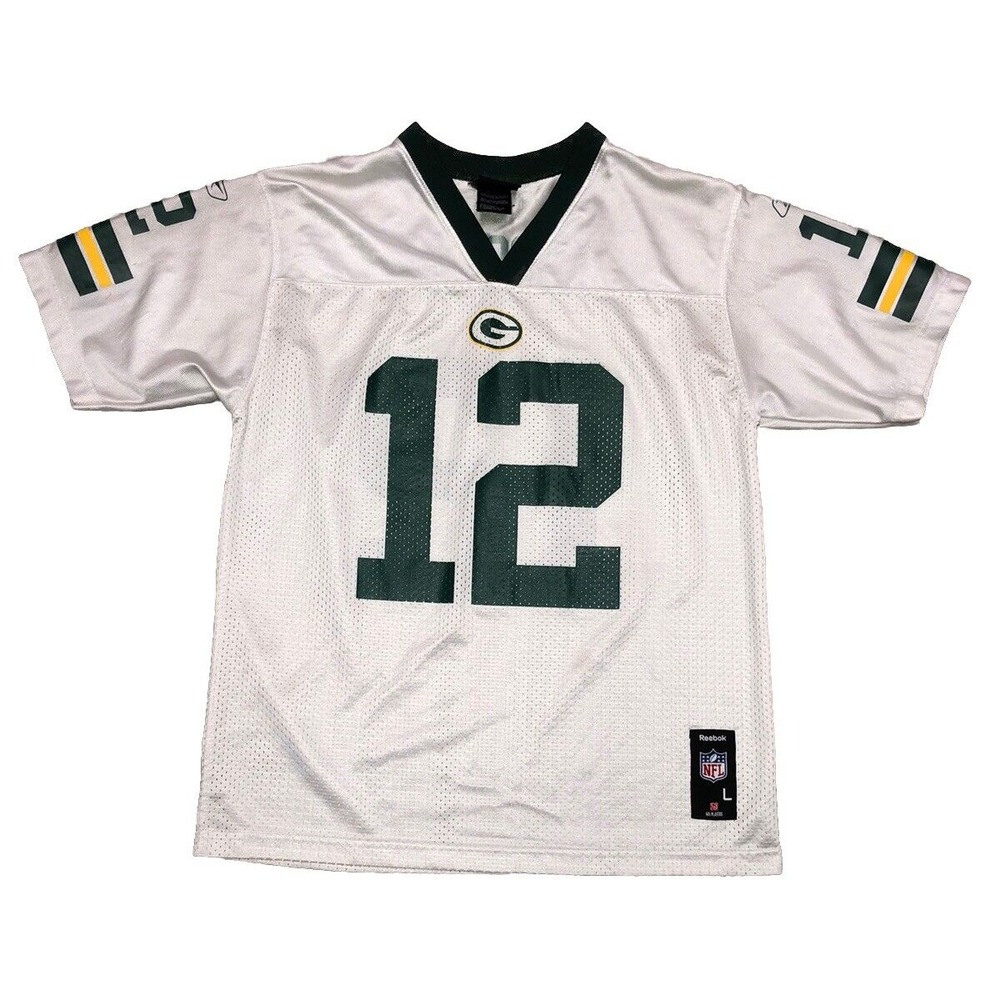 Green Bay Packers Aaron Rodgers 12 Jersey Youth L 14-16 Reebok White NFL Apparel